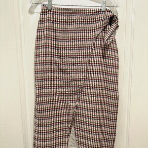 Madewell Side Tie Plaid Midi Skirt | Checked Wrap Style | Size 2